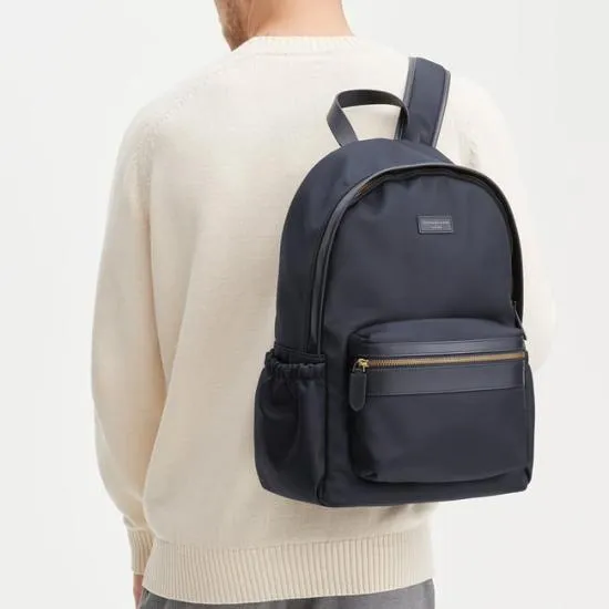 Men039s Backpack Navy Leathertrim Nylon Canvas Men Aspinal Of London Backpacks