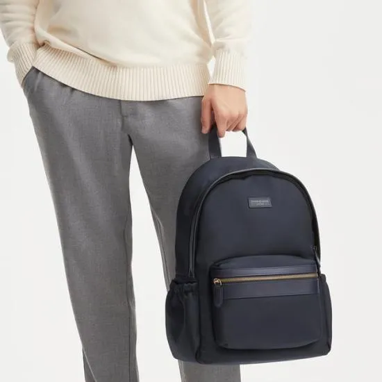 Men039s Backpack Navy Leathertrim Nylon Canvas Men Aspinal Of London Backpacks