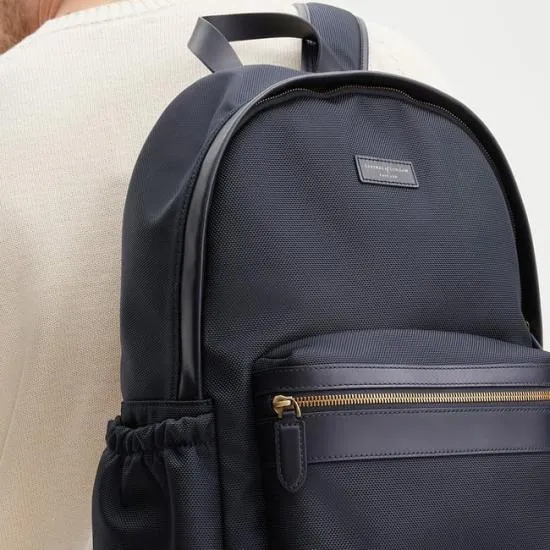 Men039s Backpack Navy Leathertrim Nylon Canvas Men Aspinal Of London Backpacks
