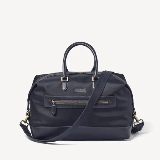 Men039s Weekend Bag Navy Leathertrim Nylon Canvas Men Aspinal Of London Travel Bags
