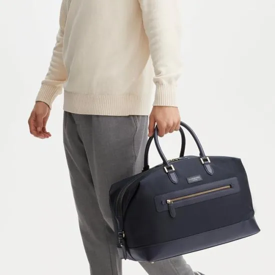Men039s Weekend Bag Navy Leathertrim Nylon Canvas Men Aspinal Of London Travel Bags