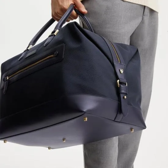 Men039s Weekend Bag Navy Leathertrim Nylon Canvas Men Aspinal Of London Travel Bags