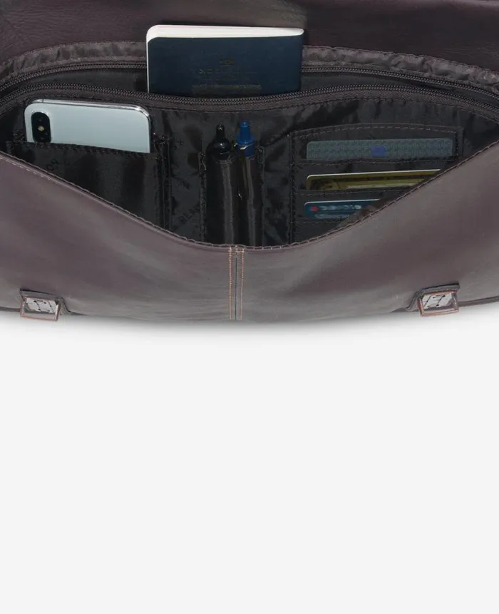 Men Bags and Belts Kenneth Cole Leather 156Inch Double Compartment Flapover Computer Bag Brown