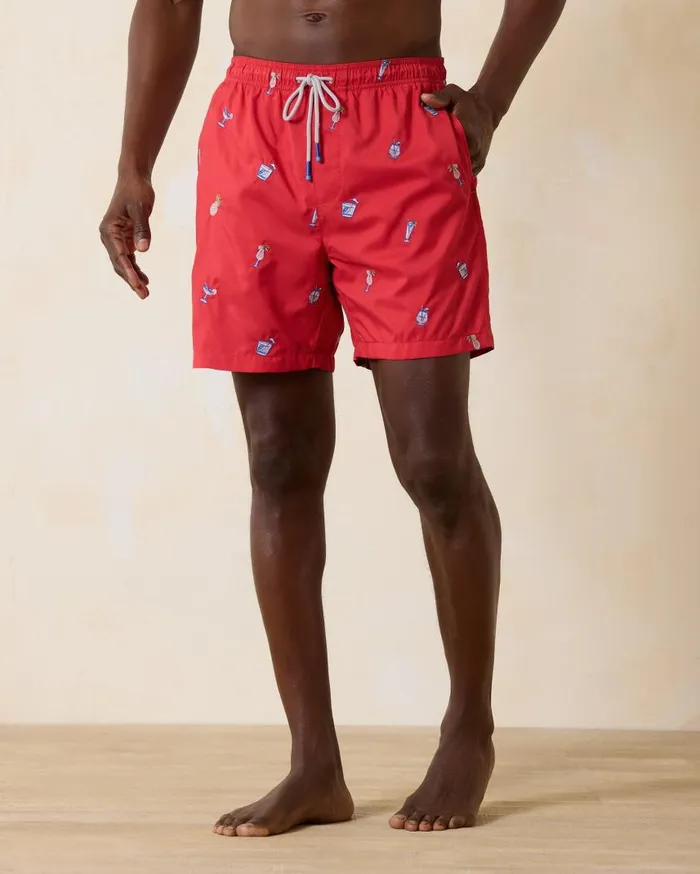 Men Baja Santiago Palms 9Inch Boardshorts Black Tommy Bahama Swim and Boardshorts