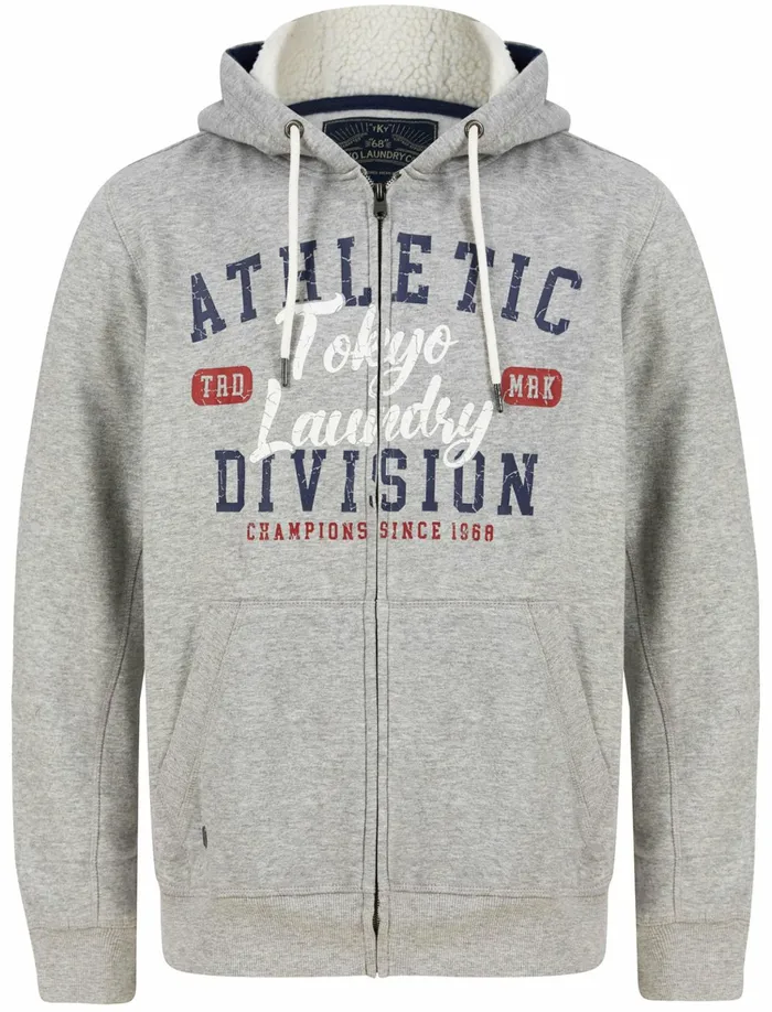 Men Borg Heroes Tokyo Laundry Teric Zip Through Fleece Hoodie With Borg Lined Hood In Light Grey Marl Tokyo Laundry Grey