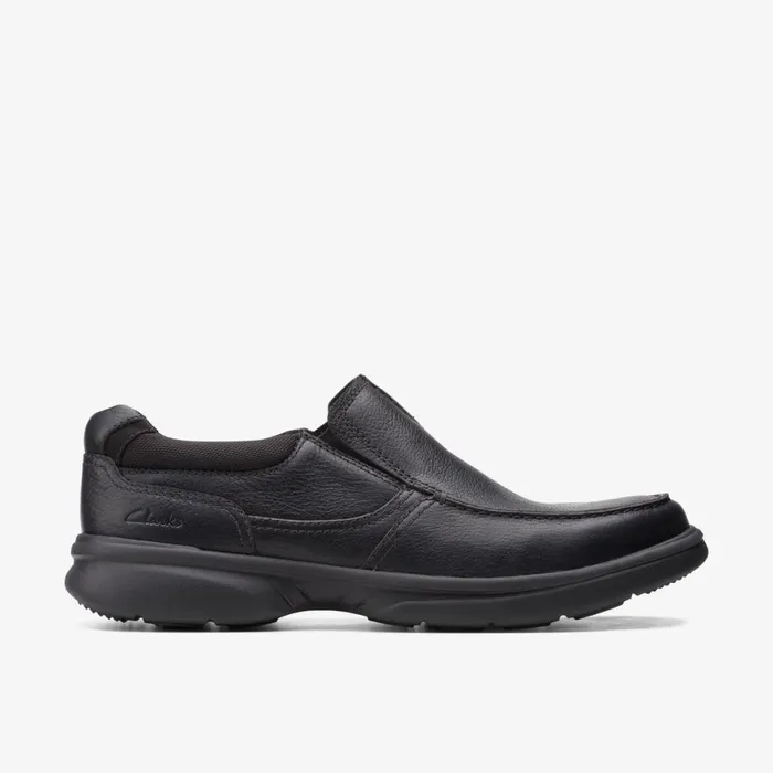Men Bradley Free Black Tumbled Leather Clarks Loafers and Slip Ons