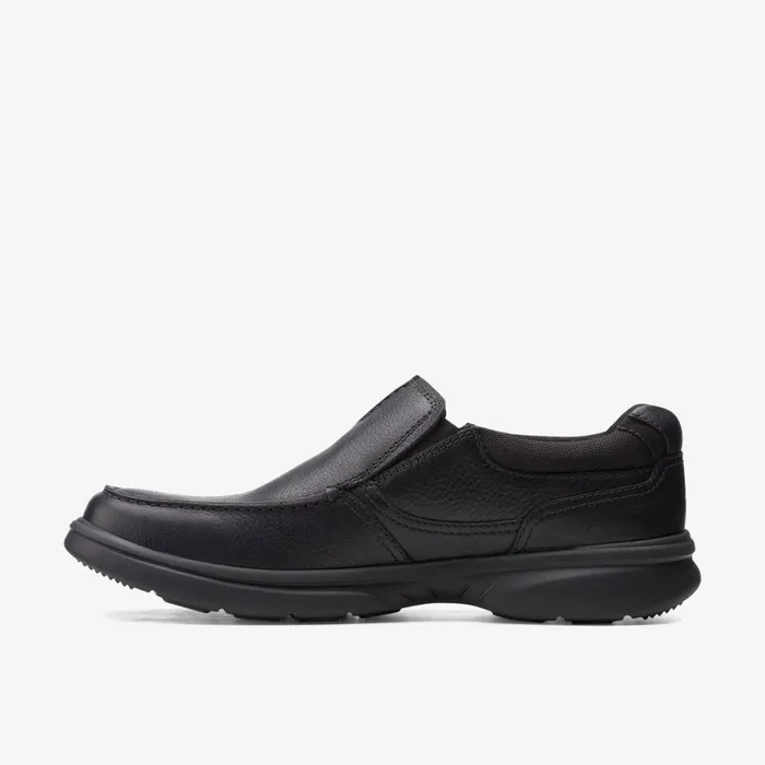 Men Bradley Free Black Tumbled Leather Clarks Loafers and Slip Ons