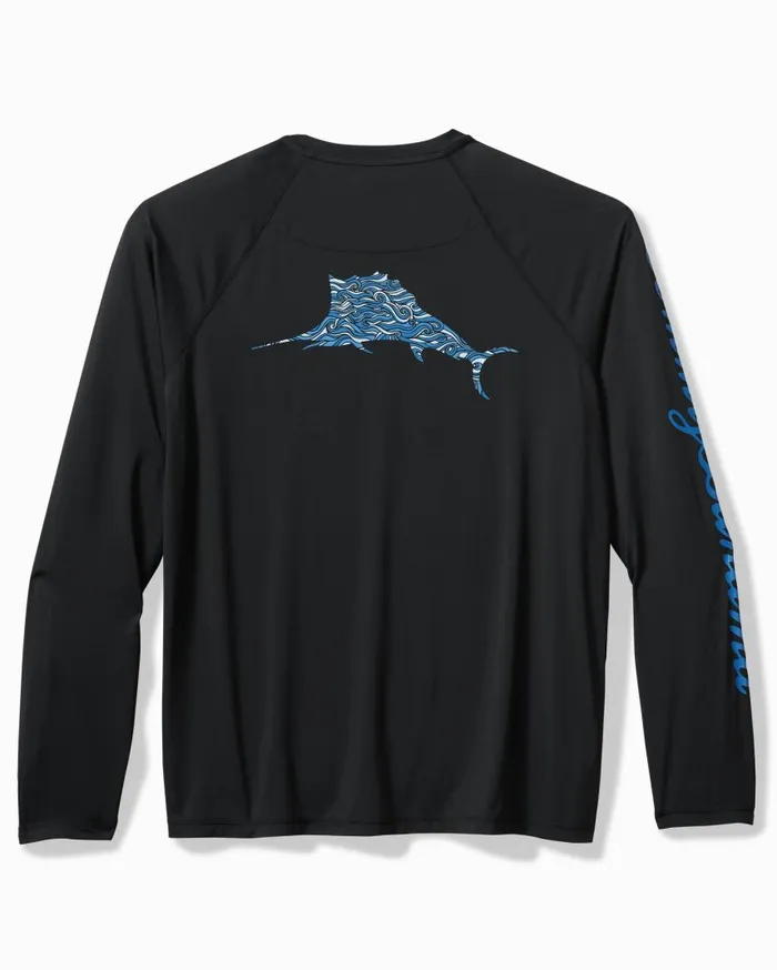 Men Chill Time Surf IslandZone Rash Guard Jet Black Tommy Bahama TShirts