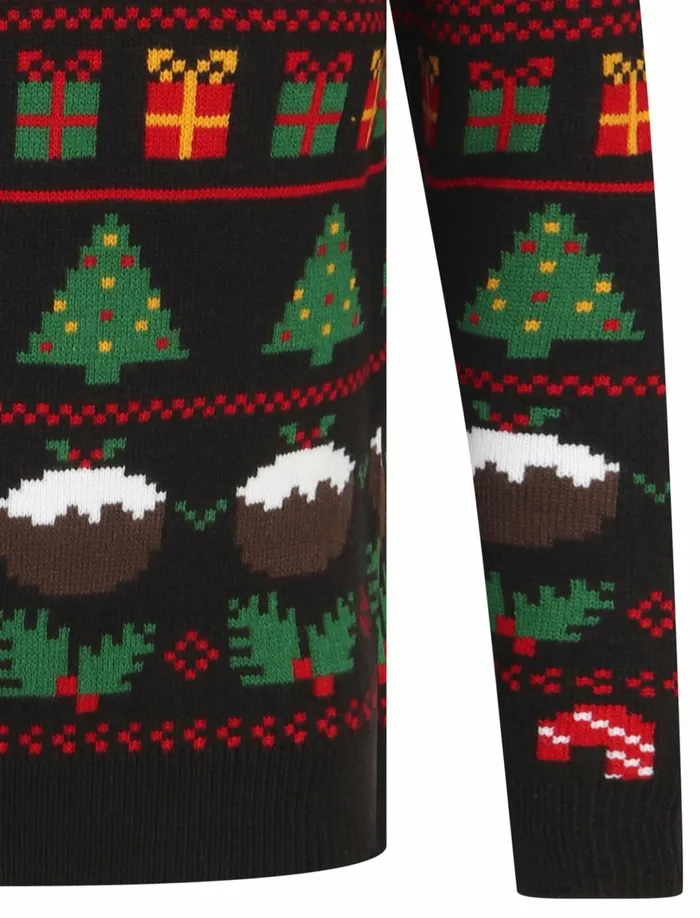Men Christmas Jumpers Tokyo Laundry Candy Pudding Wallpaper Print Novelty Christmas Jumper In Black Merry Christmas Black
