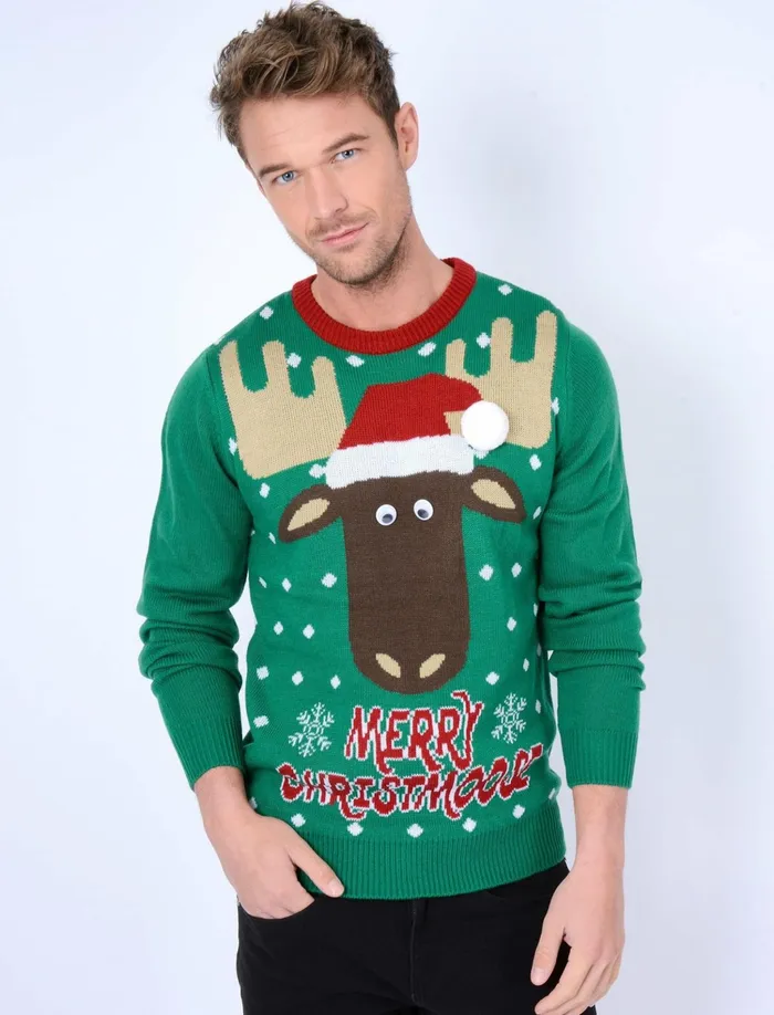 Men Christmas Jumpers Tokyo Laundry Merry Xmoose Novelty Christmas Jumper In Christmas Green Season039S Greetings Green