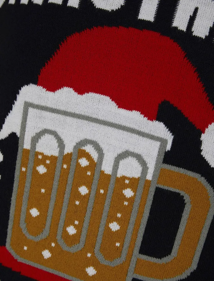 Men Christmas Jumpers Tokyo Laundry Xmas Pint Motif Novelty Christmas Jumper In Ink Merry Christmas Navy