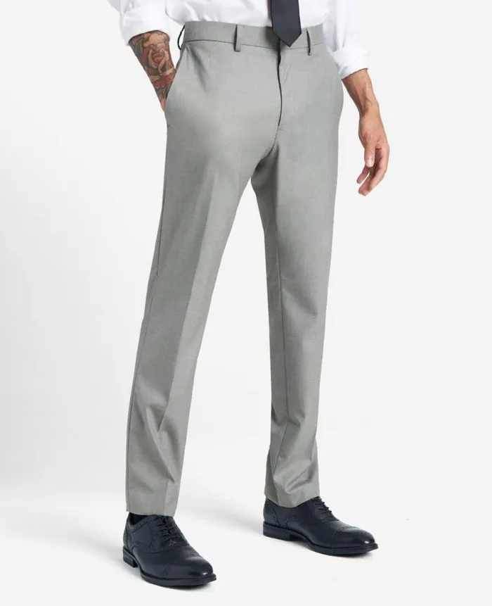 Men Dress Pants Kenneth Cole Premium Stretch Twill SlimFit Flex Waistband Dress Pant Lt Grey