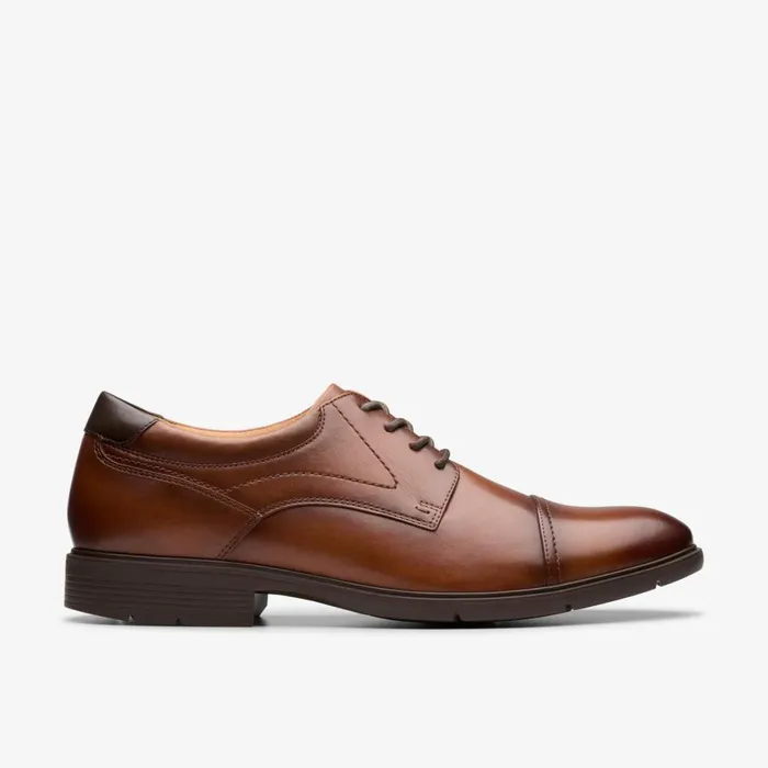 Men Eldredge Cap Dark Tan Leather Clarks Dress Shoes