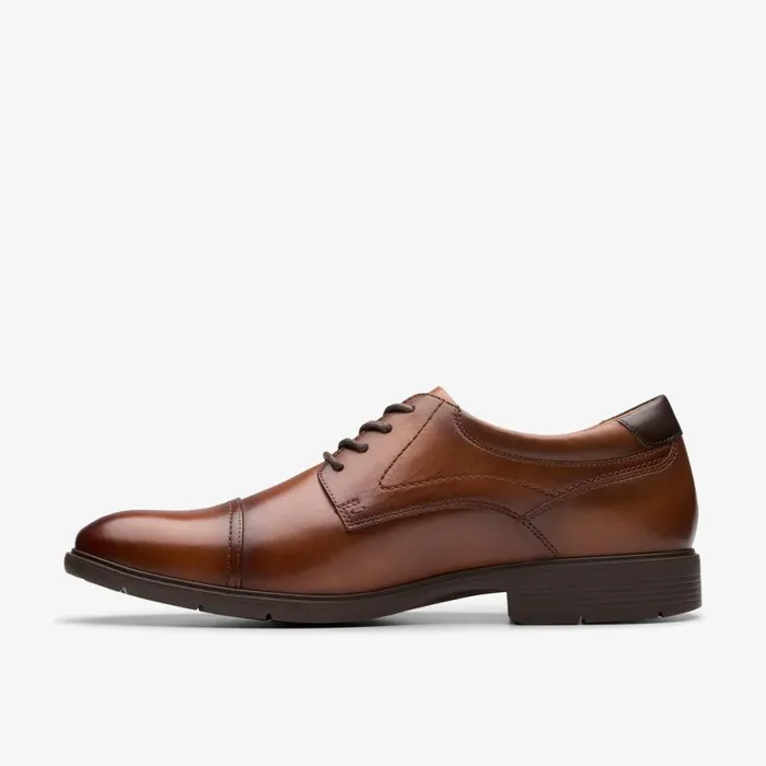 Men Eldredge Cap Dark Tan Leather Clarks Dress Shoes