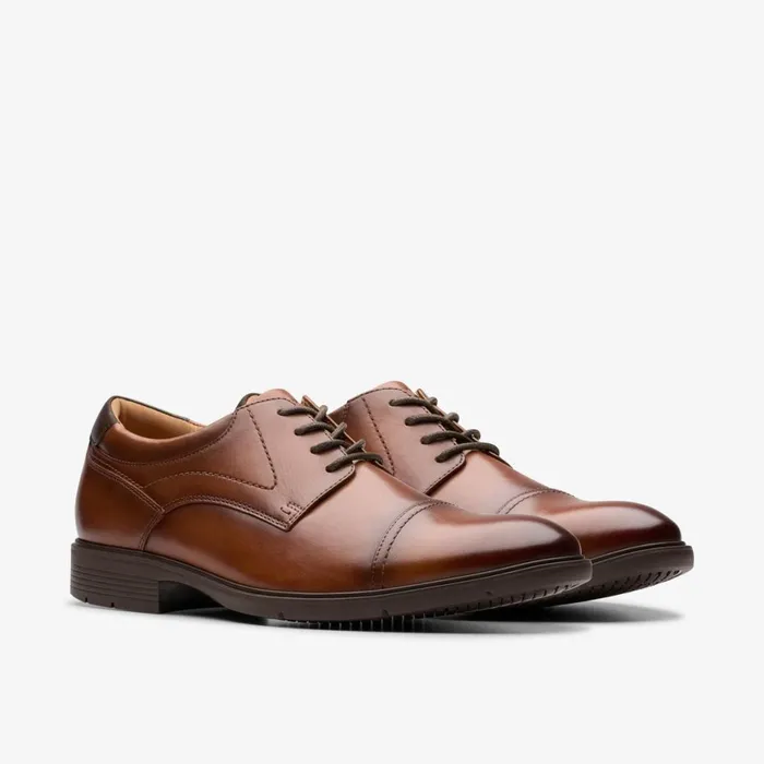 Men Eldredge Cap Dark Tan Leather Clarks Dress Shoes