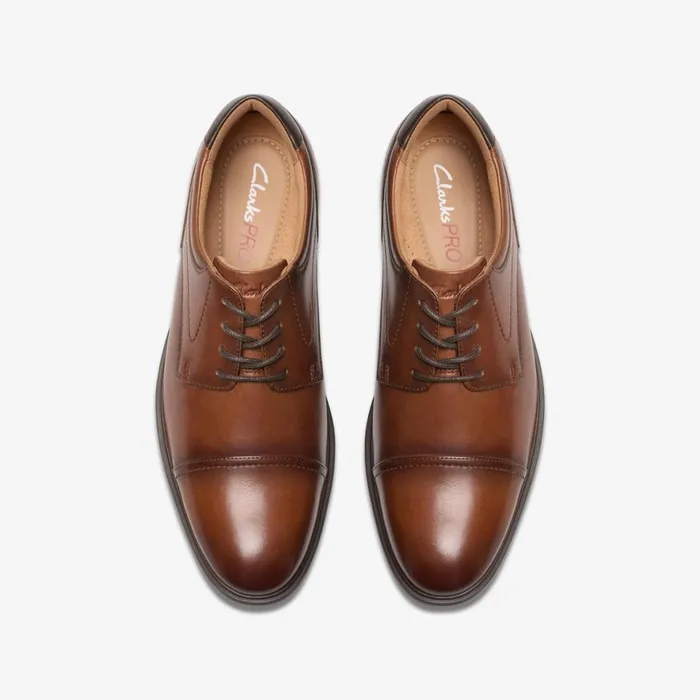 Men Eldredge Cap Dark Tan Leather Clarks Dress Shoes