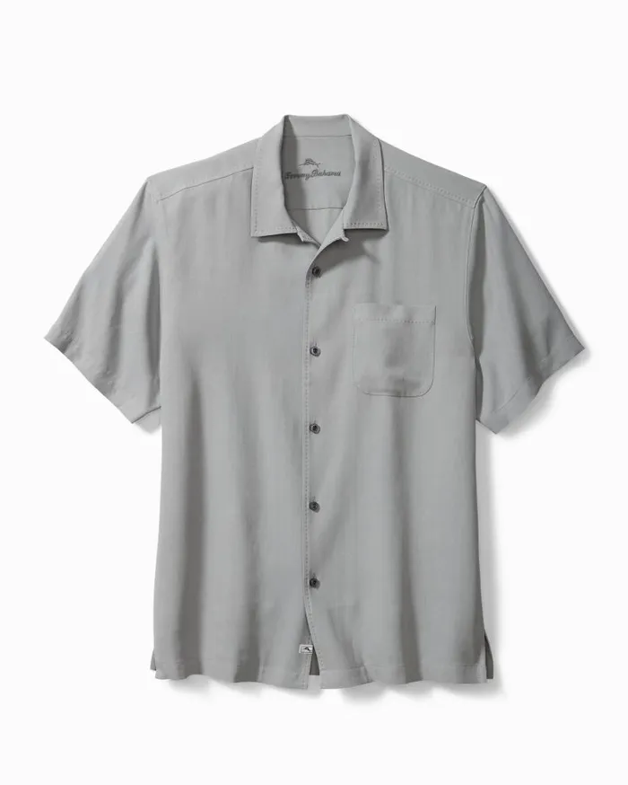 Men Hawaiian Herringbone Camp Shirt Dove Grey Tommy Bahama Shirts
