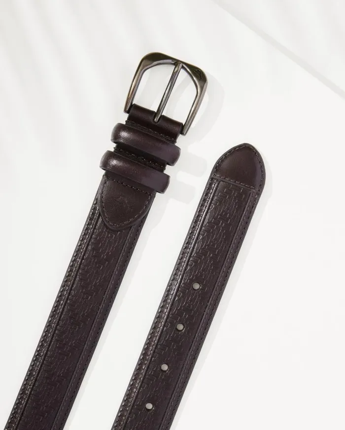 Men Heavy Stitch Leather Belt Brown Tommy Bahama Belts
