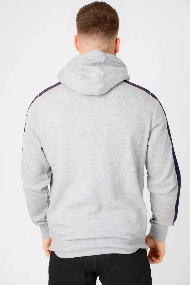 Men Hoodies and Sweatshirts Tokyo Laundry Hennessey Zip Through Hoodie With Tape Sleeve Detail In Light Grey Marl Tokyo Laundry Grey