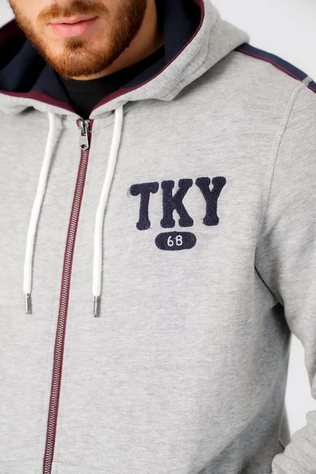 Men Hoodies and Sweatshirts Tokyo Laundry Hennessey Zip Through Hoodie With Tape Sleeve Detail In Light Grey Marl Tokyo Laundry Grey
