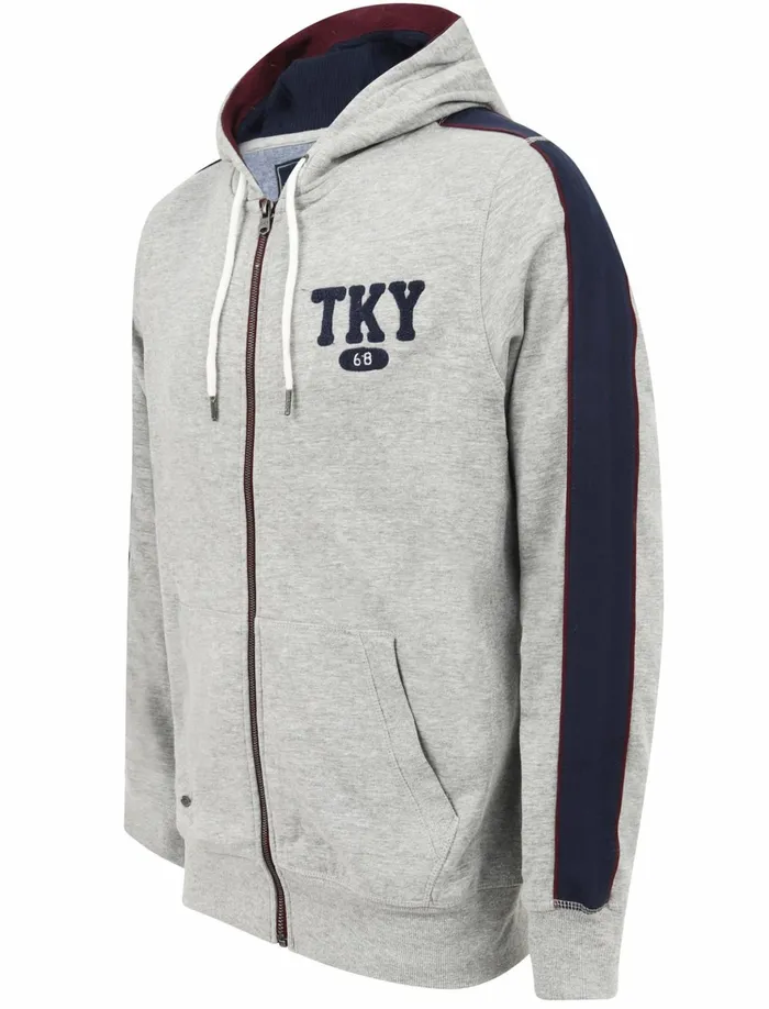 Men Hoodies and Sweatshirts Tokyo Laundry Hennessey Zip Through Hoodie With Tape Sleeve Detail In Light Grey Marl Tokyo Laundry Grey