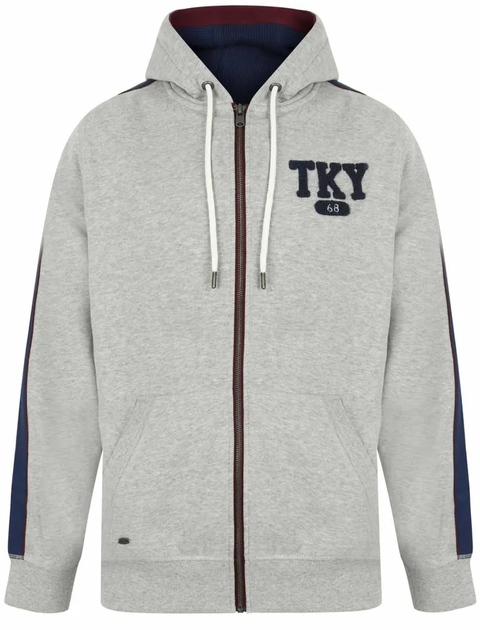 Men Hoodies and Sweatshirts Tokyo Laundry Hennessey Zip Through Hoodie With Tape Sleeve Detail In Light Grey Marl Tokyo Laundry Grey