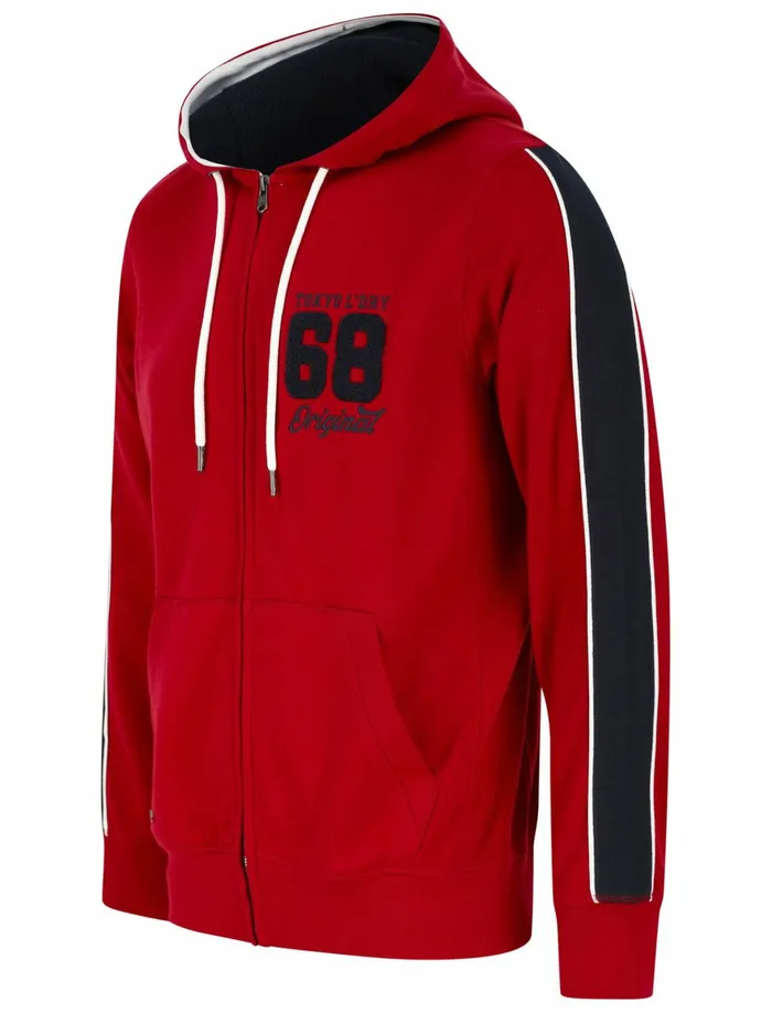 Men Hoodies and Sweatshirts Tokyo Laundry Limbus Brushback Fleece Zip Through Hoodie With Tape Sleeve Detail In Rio Red Tokyo Laundry Red Men Hoodies and Sweatshirts Tokyo Laundry Limbus Brushback Fleece Zip Through Hoodie With Tape Sleeve Detail In Rio Red Tokyo Laundry Red