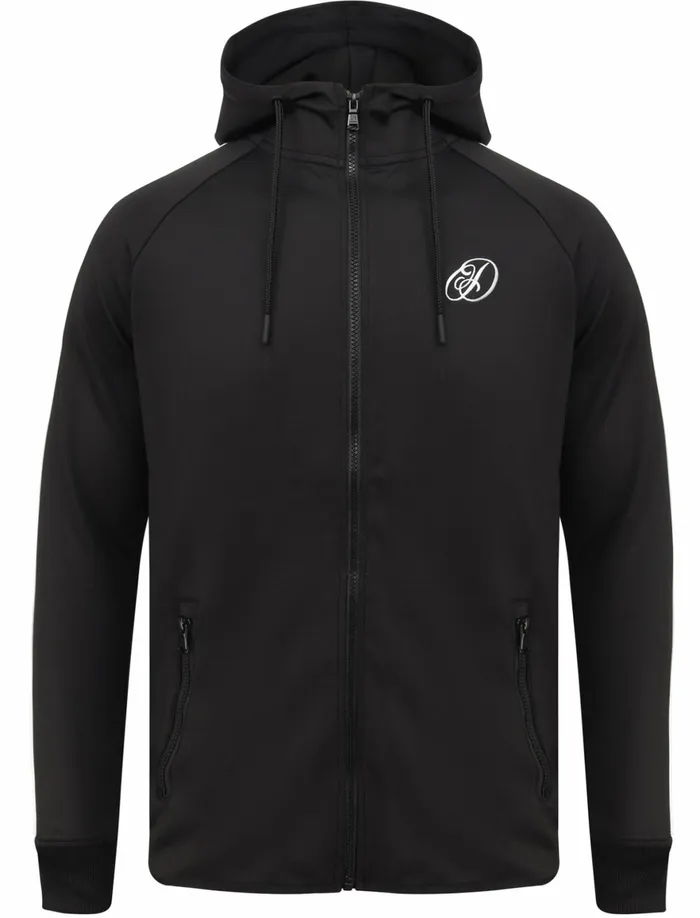 Men Hoodies and Sweatshirts Tokyo Laundry Rockefeller Tricot Zip Through Hoodie With Stripe Panel In Jet Black Dissident Black