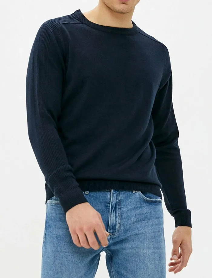 Men Jumpers and Cardigans Tokyo Laundry Chattox Crew Neck Knitted Jumper In Sky Captain Navy 8211 Kensington Eastside Navy