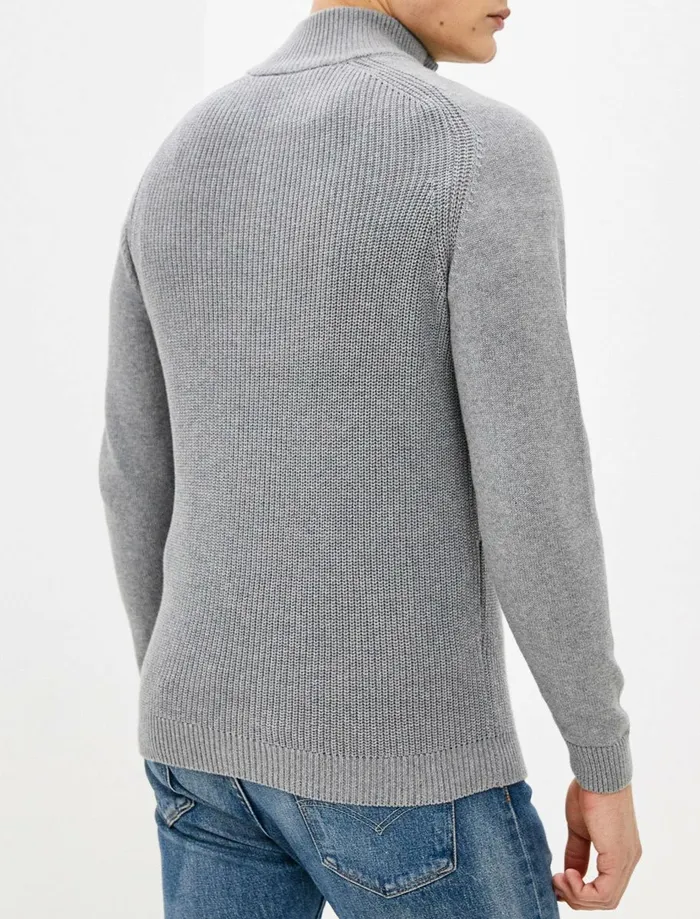 Men Jumpers and Cardigans Tokyo Laundry Kinkle Half Zip Cotton Knitted Jumper In Mid Grey Marl 8211 Kensington Eastside Grey