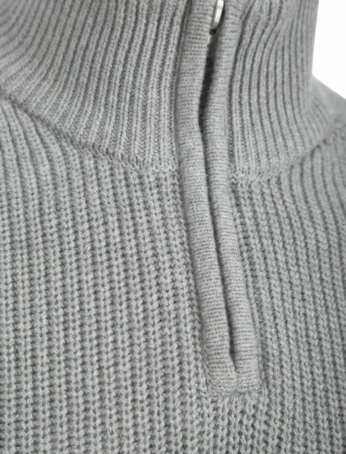 Men Jumpers and Cardigans Tokyo Laundry Kinkle Half Zip Cotton Knitted Jumper In Mid Grey Marl 8211 Kensington Eastside Grey