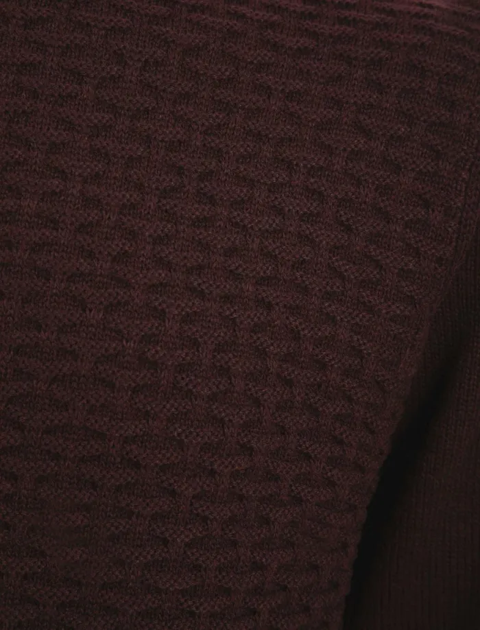 Men Jumpers and Cardigans Tokyo Laundry Shikara Stitched Panel Wool Blend Knitted Jumper In Plum 8211 Tokyo Laundry Oxblood