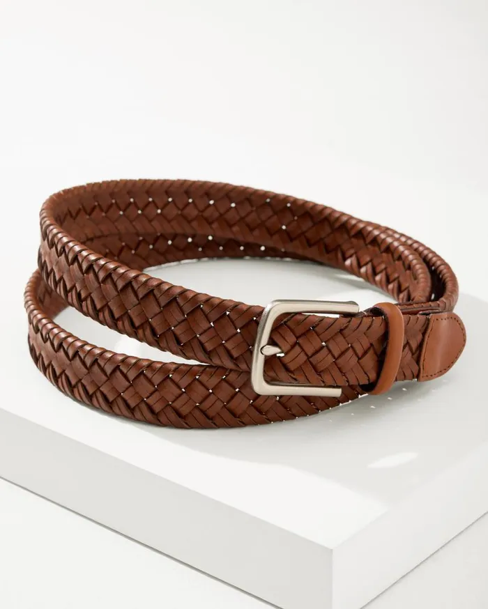 Men Leather TopStitch Belt Tan Tommy Bahama Belts