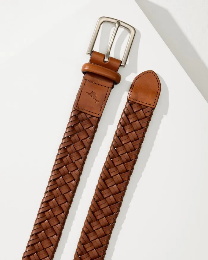 Men Leather TopStitch Belt Tan Tommy Bahama Belts