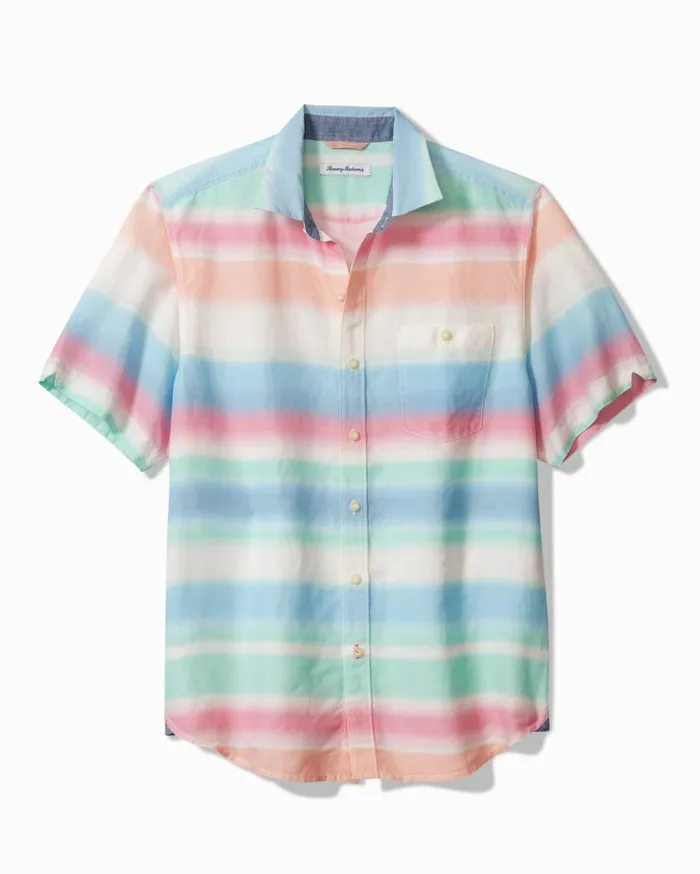 Men Sand LinenBlend Hazy Tides ShortSleeve Shirt Horizon Blue Tommy Bahama Shirts