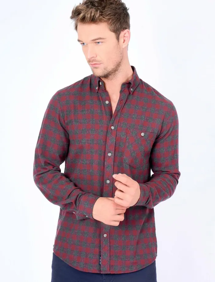 Men Shirts Tokyo Laundry Corrado Checked Cotton Shirt In Burgundy Tokyo Laundry Oxblood