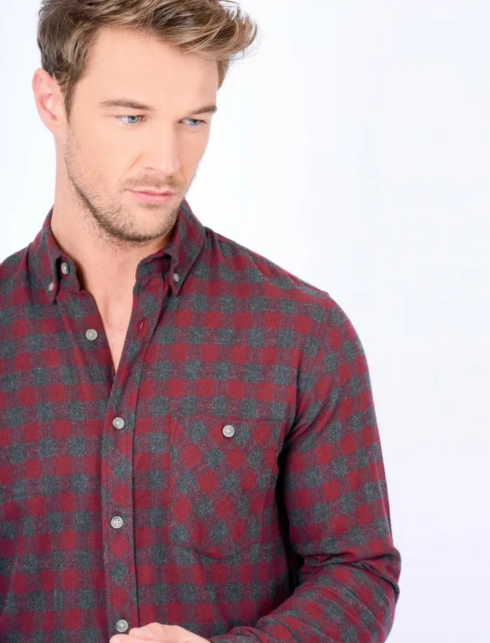 Men Shirts Tokyo Laundry Corrado Checked Cotton Shirt In Burgundy Tokyo Laundry Oxblood