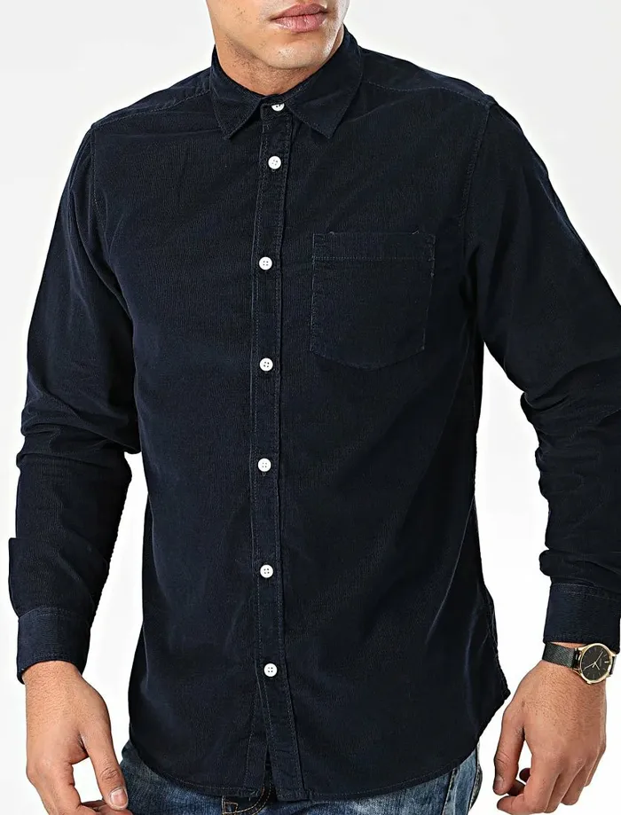 Men Shirts Tokyo Laundry Erskine Corduroy Cotton Long Sleeve Shirt In Navy 8211 Tokyo Laundry Navy
