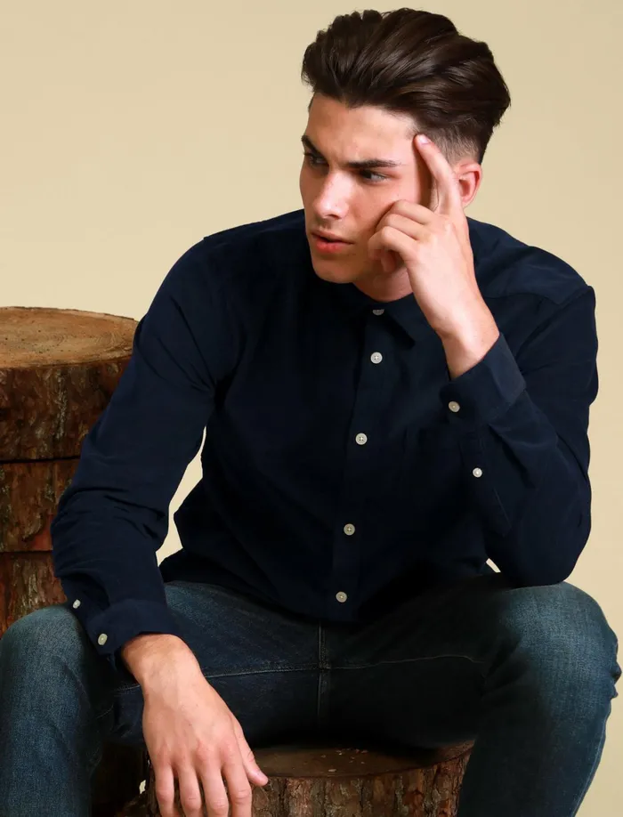 Men Shirts Tokyo Laundry Erskine Corduroy Cotton Long Sleeve Shirt In Navy 8211 Tokyo Laundry Navy