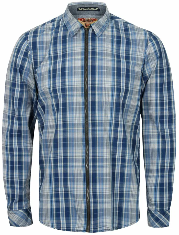 Men Shirts Tokyo Laundry Vierra Zip Through Cotton Check Shirt In Estate Blue 8211 Tokyo Laundry Blue Men Shirts Tokyo Laundry Vierra Zip Through Cotton Check Shirt In Estate Blue 8211 Tokyo Laundry Blue