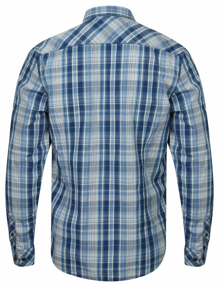 Men Shirts Tokyo Laundry Vierra Zip Through Cotton Check Shirt In Estate Blue 8211 Tokyo Laundry Blue