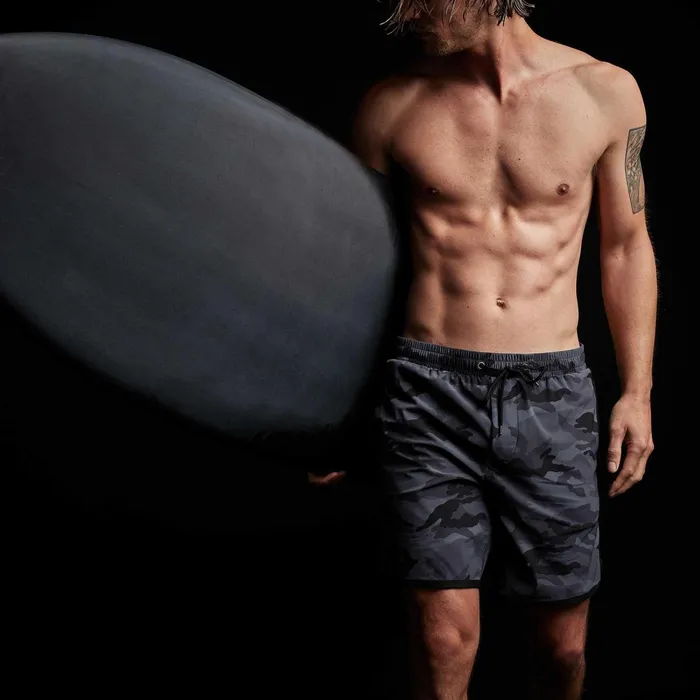 Men Shorts James Perse Camo Curve Hem Hybrid Trunk Black Sea Camoblack