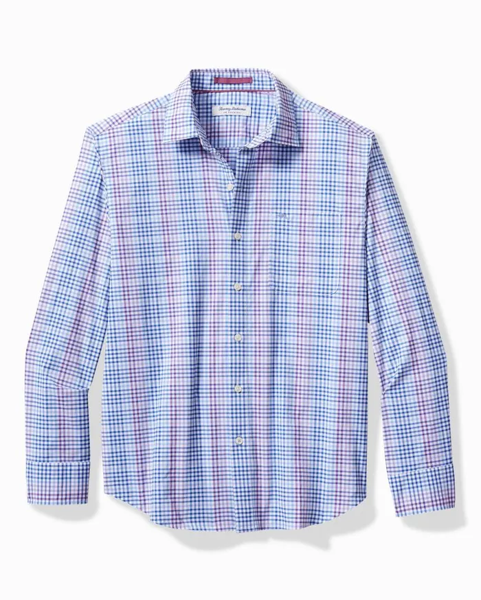 Men Siesta Key Check IslandZone Stretch Shirt Summer Plum Tommy Bahama Shirts