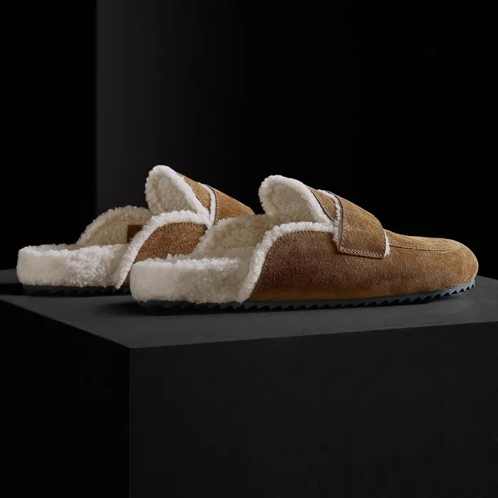 Men SlipOns James Perse Men039S Suede Shearling Lined Loafer Tabaccoivory