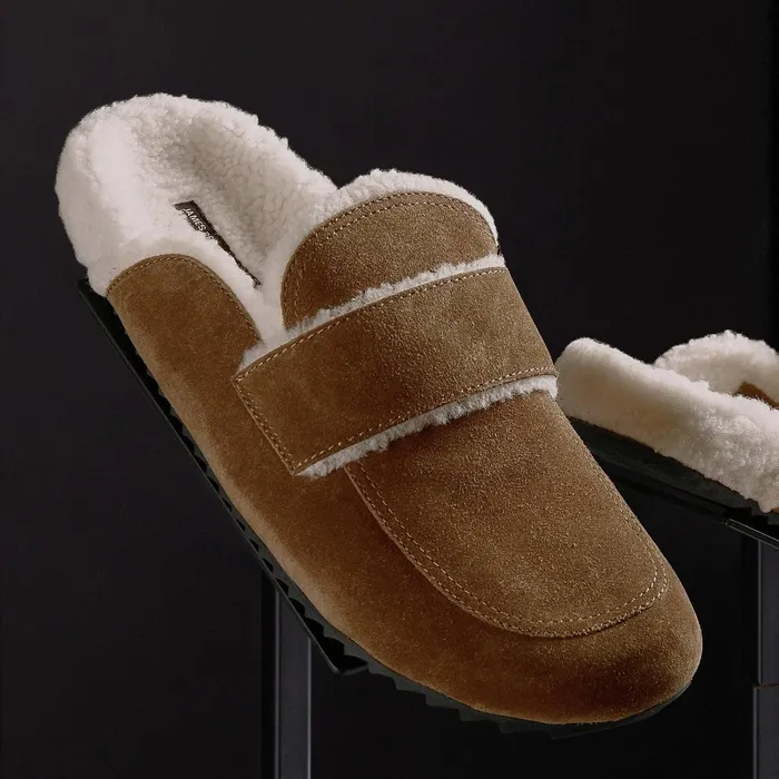 Men SlipOns James Perse Men039S Suede Shearling Lined Loafer Tabaccoivory
