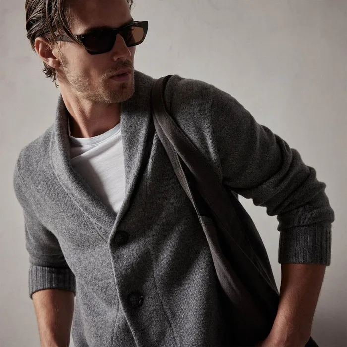 Men Sweaters James Perse Shawl Collar Button Up Cardigan Grey Felt