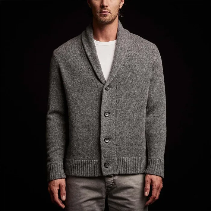 Men Sweaters James Perse Shawl Collar Button Up Cardigan Grey Felt