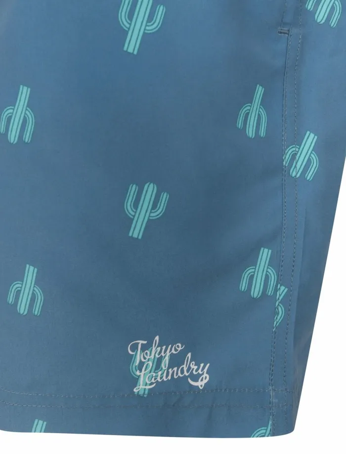 Men Swimwear Tokyo Laundry Saiph Cactus Print Swim Shorts In Federal Blue 8211 Tokyo Laundry Blue