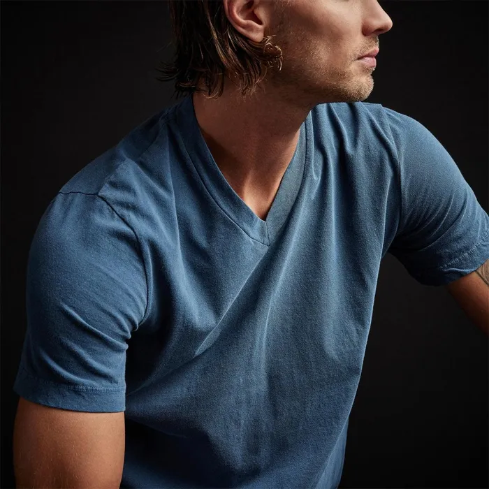 Men TShirts James Perse Short Sleeve V Neck Lake Pigment