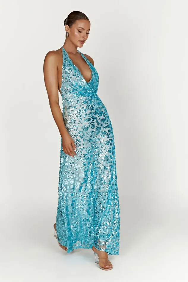 Meshki Bachelorette Nicola Plunge Neck Sequin Maxi Dress 8211 Powder Blue Powderblue 8211 Women